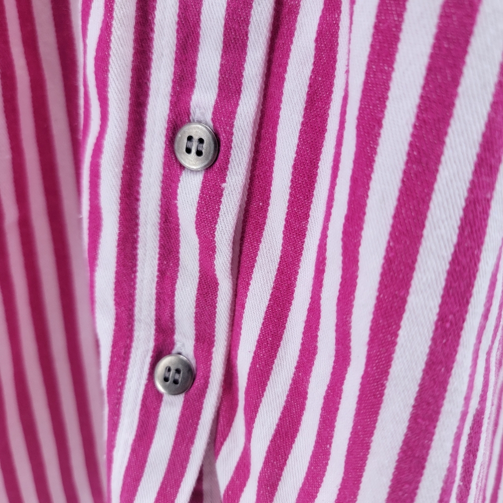 Vintage A.M.I. Womens Size Small Pink White Striped Button Up Short Sleeve Shirt - Picture 3 of 8